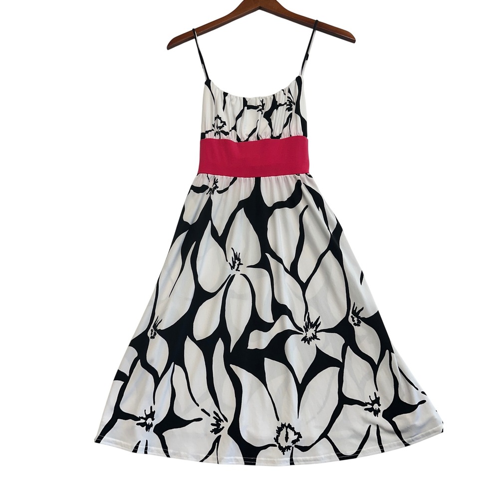 Wrapper Floral Midi Dress Pink Sash Bow Back Black White I69HQ5047KM Medium